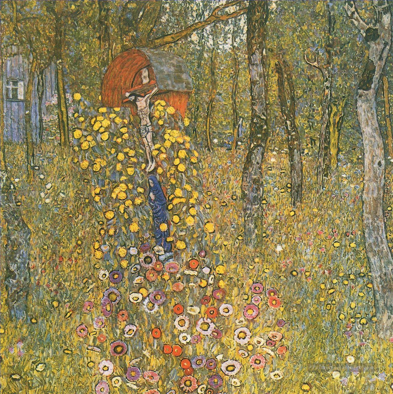 Jardin de ferme avec crucifix Gustav Klimt Forêt Peintures à l'huile